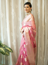 Banarasi organza Buta Saree With Zari Weaving-Pink