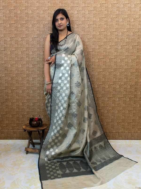 Banarasi Pure Cotton Saree Resham Jaal -Grey