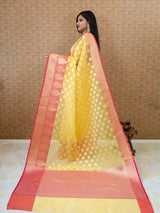 Banarasi Organza Mix Saree With Contrast Border-Yellow