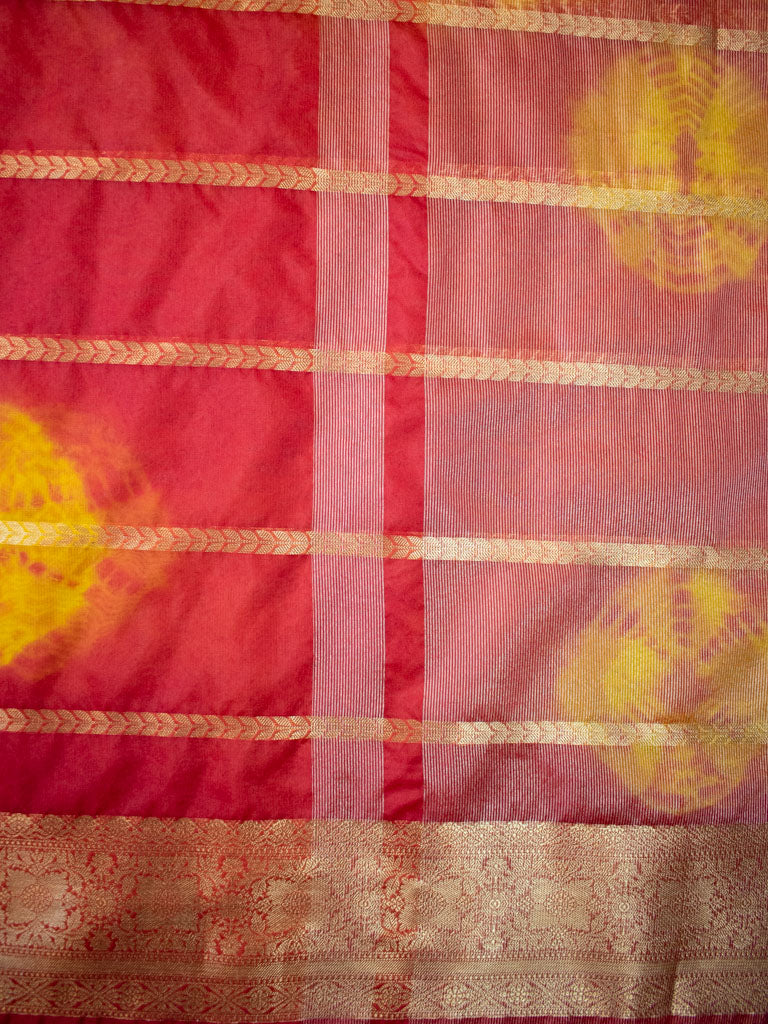 Banarasi Shibori Dyed Organza Saree With Zari Weaving-Yellow & Orange