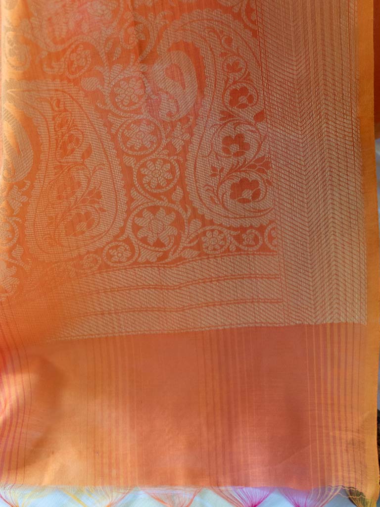 Banarasi Chanderi Cotton Salwar Kameez Material With Jaal Weaving Dupatta-Orange