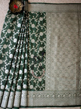 Banarasi Semi Georgette Saree With Jaal Weaving-Green
