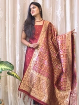 Banarasi Semi Silk Zari Weaving Salwar Kameez Material With Meenakari Dupatta-Red