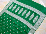 Banarasi Chiffon Saree Silver Zari Weaving-Bottle Green