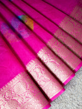 Banarasi Bandhani Dyed Organza Saree With Zari Border-Pink
