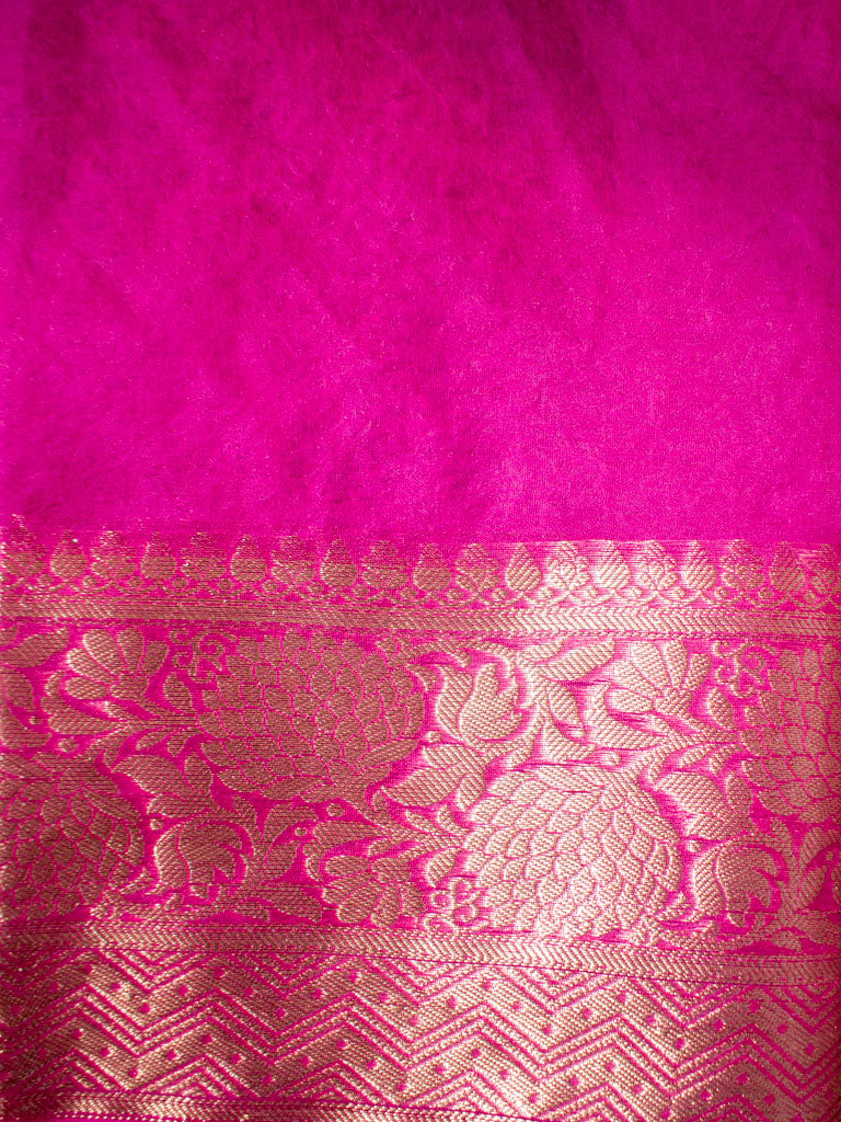 Banarasi Bandhani Dyed Organza Saree With Zari Border-Pink