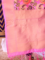 Banarasi Semi Silk Zari Weaving Salwar Kameez Material With Contrast Meenakari Dupatta-Blue