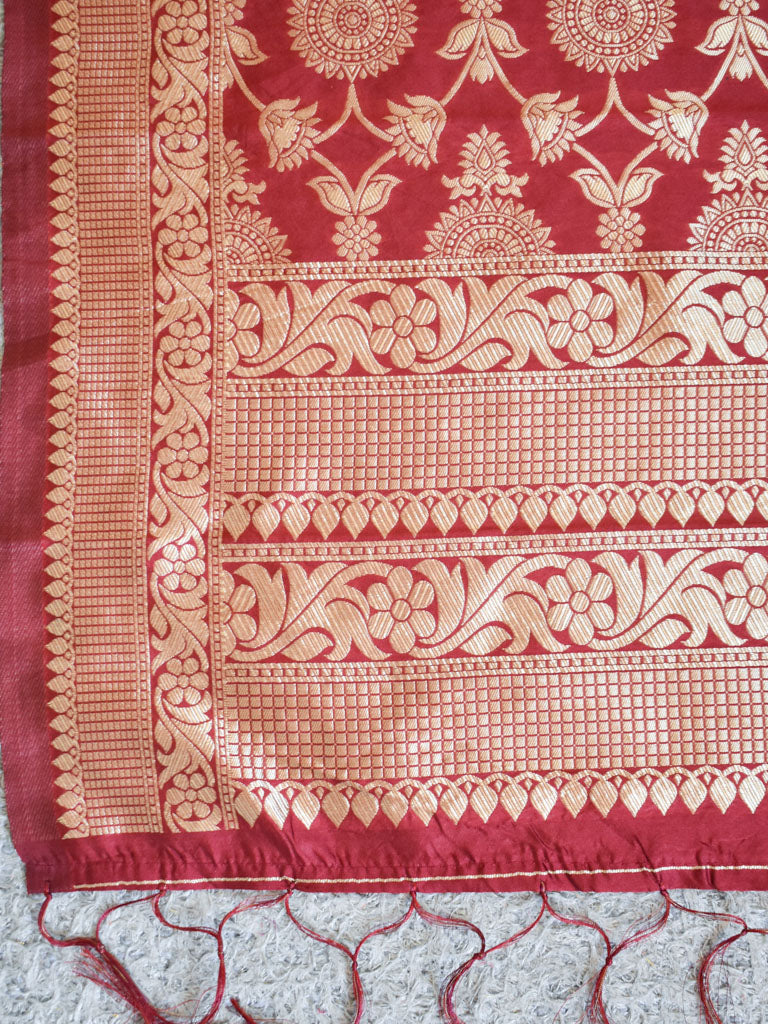 Banarasi Butidar Salwar Kameez Material With Jaal Dupatta-Red