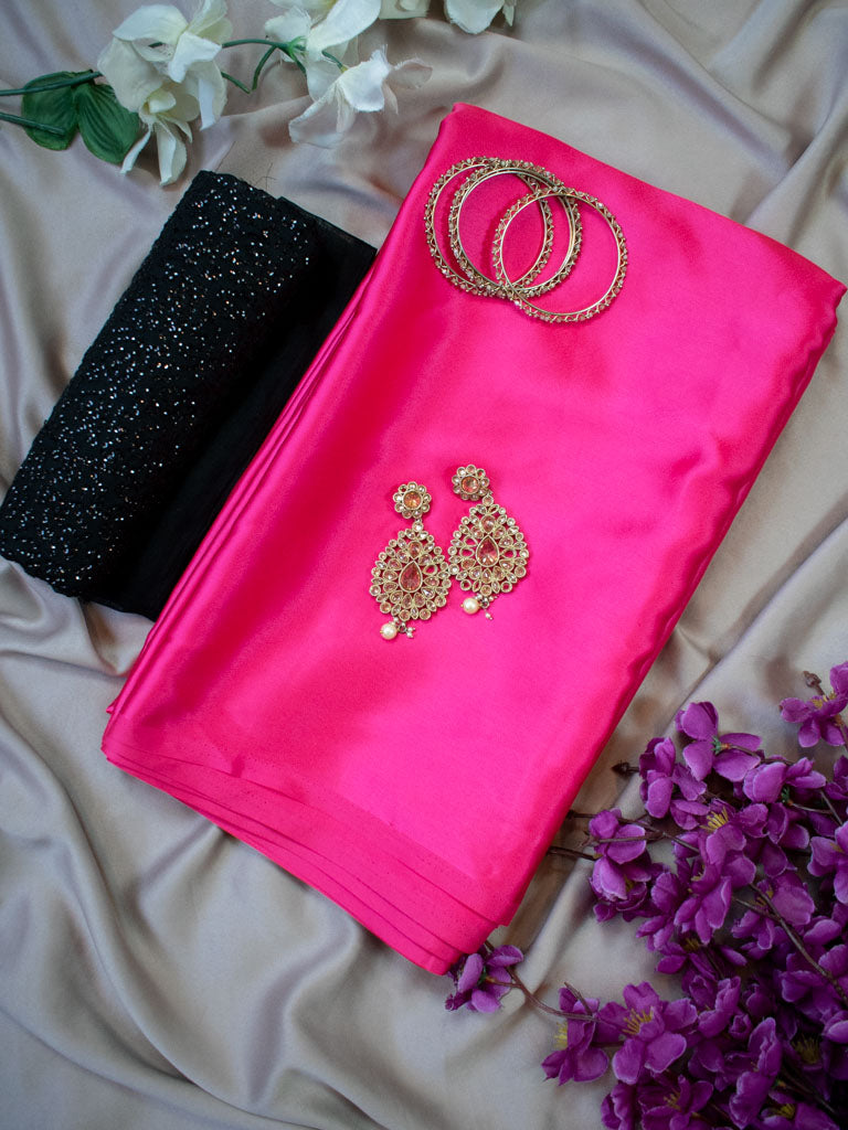 Plain Satin Silk Saree -Pink