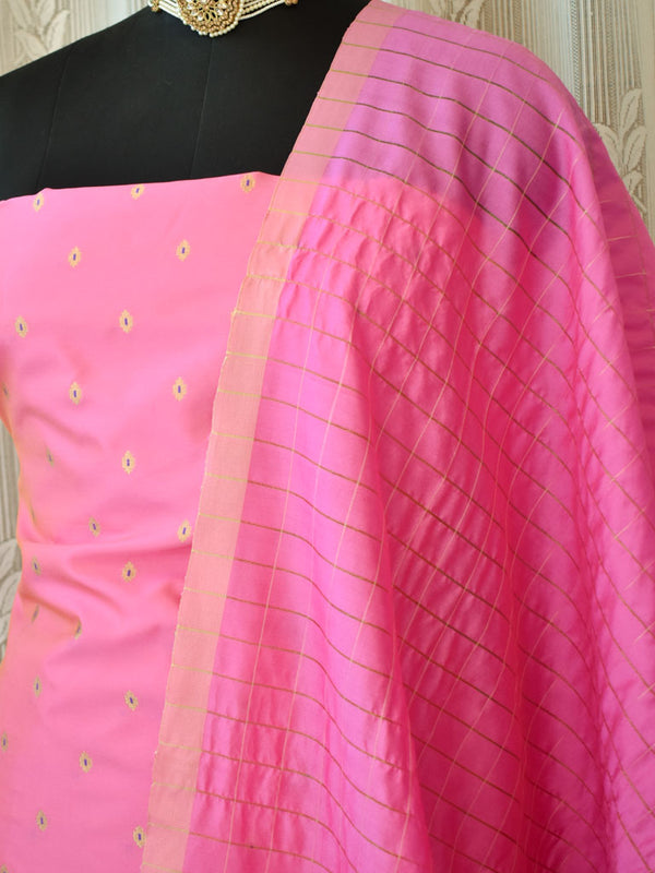 Banarasi Butidar Salwar Kameez Material With Dupatta-Pink