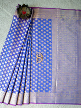Banarasi Cotton Silk Mix Saree with Floral Buti & Border-Purple