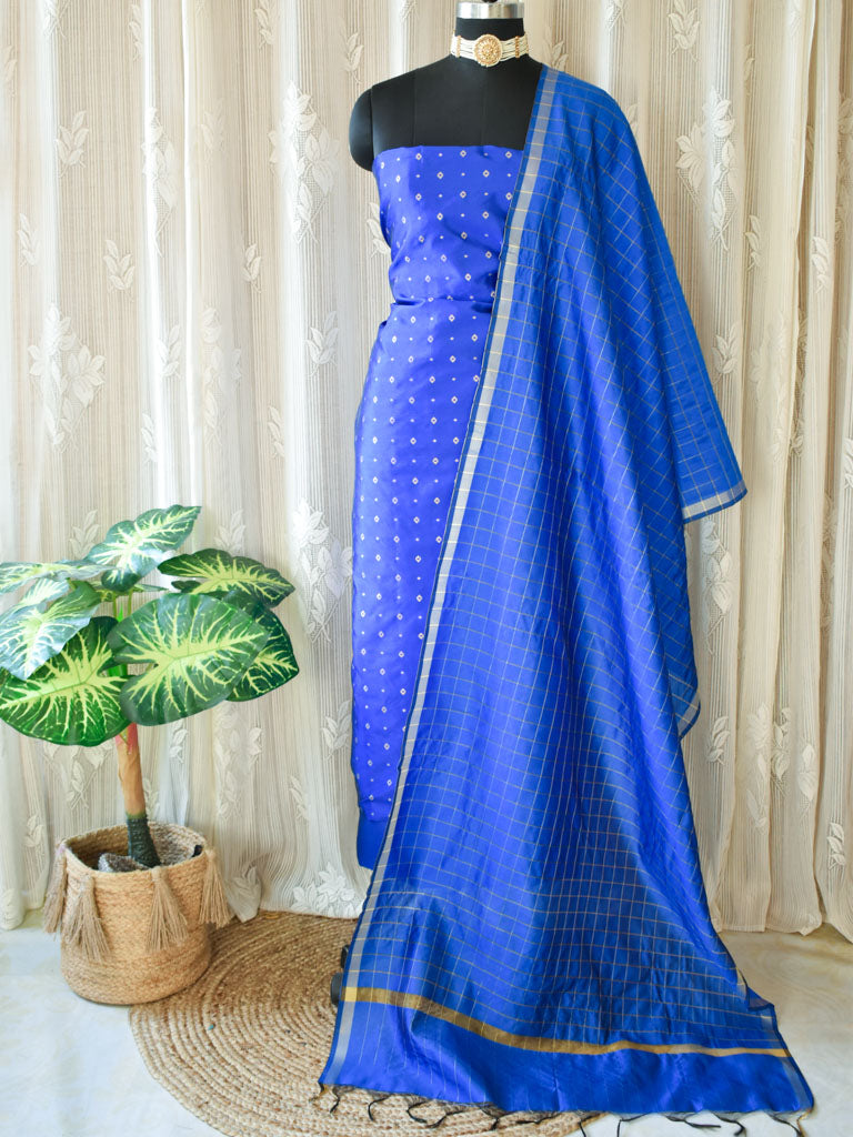 Banarasi Butidar Salwar Kameez Material With Dupatta-Blue
