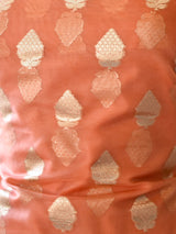 Banarasi Organza Salwar Kameez Material With Silver Zari Weaving & Dupatta-Orange