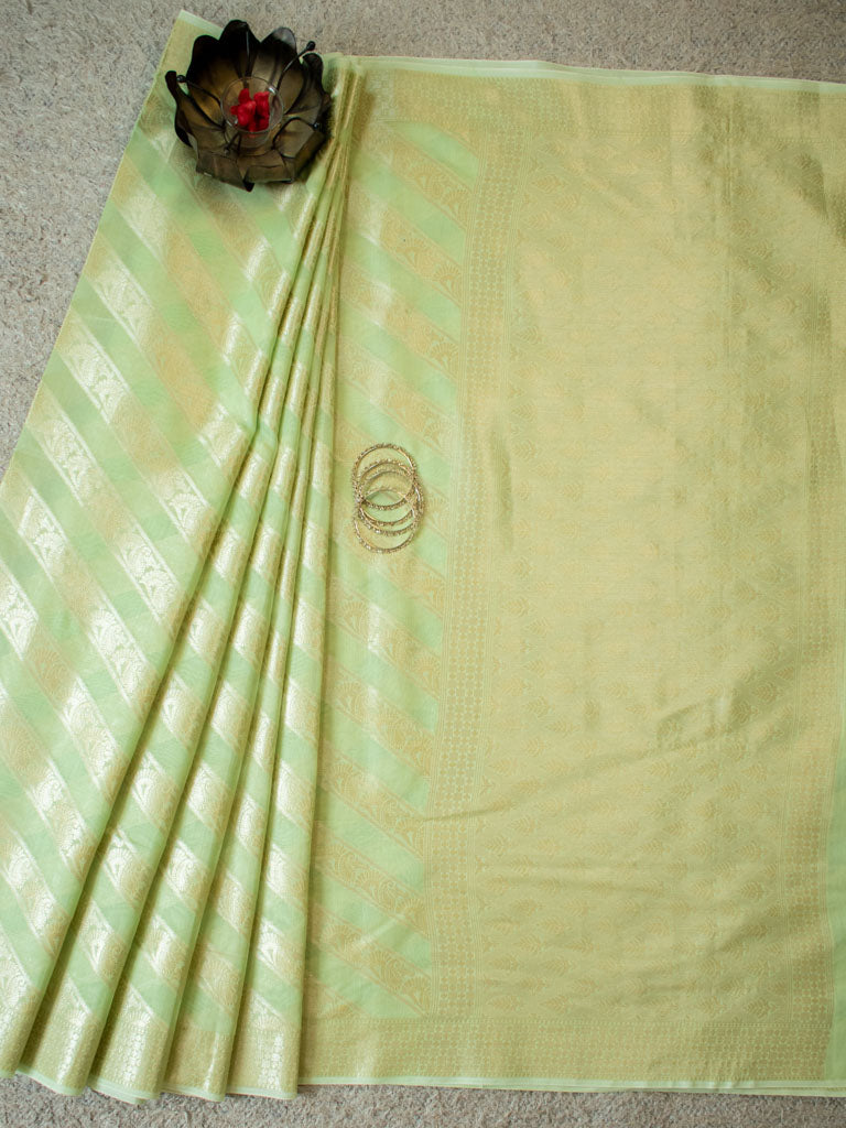 Banarasi Pure Cotton Saree Aada Zari Weaving-Green