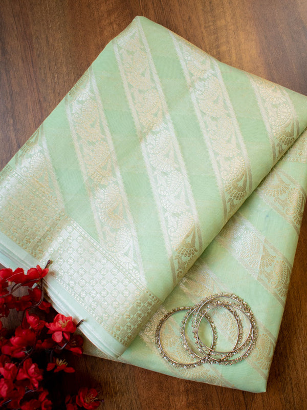 Banarasi Pure Cotton Saree Aada Zari Weaving-Green