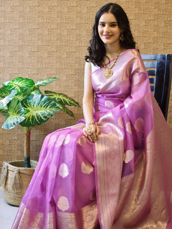 Banarasi organza Buta Saree With Zari Weaving-Mauve