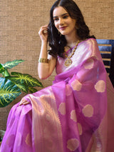 Banarasi organza Buta Saree With Zari Weaving-Mauve
