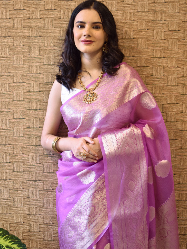 Banarasi organza Buta Saree With Zari Weaving-Mauve