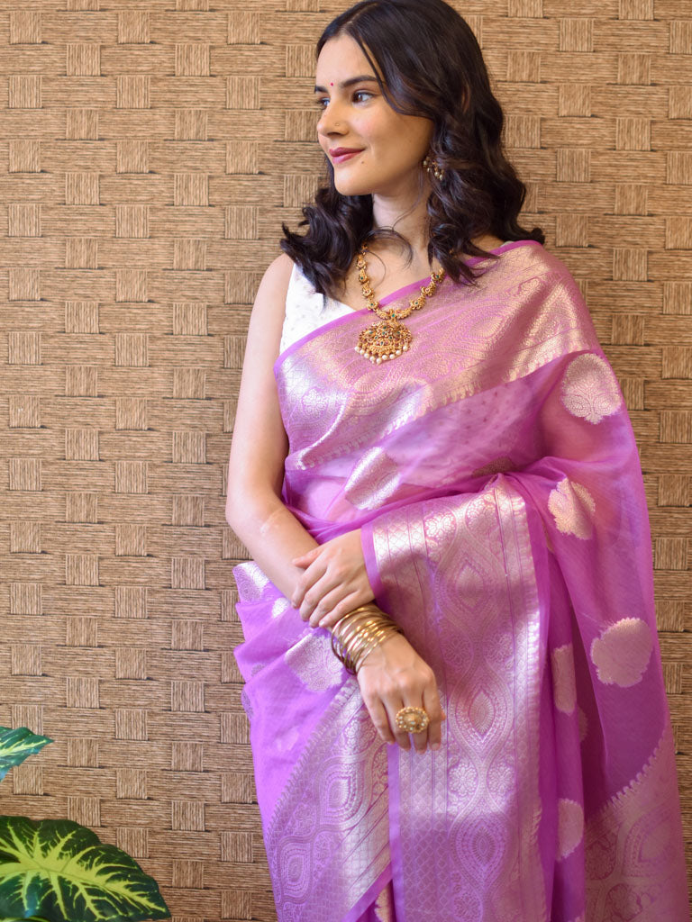 Banarasi organza Buta Saree With Zari Weaving-Mauve