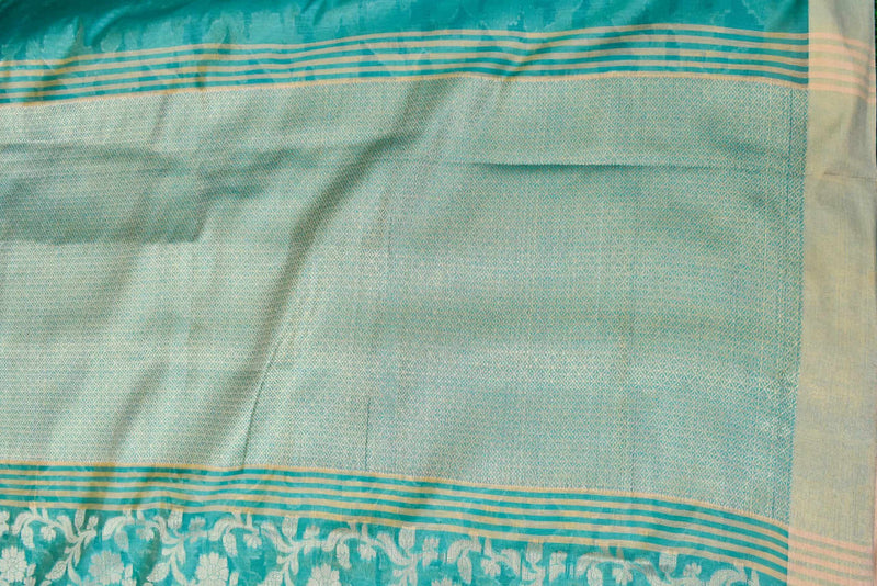 Banarasi Chanderi Cotton Zari Jaal Weaving Saree -Green