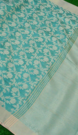 Banarasi Chanderi Cotton Zari Jaal Weaving Saree -Green