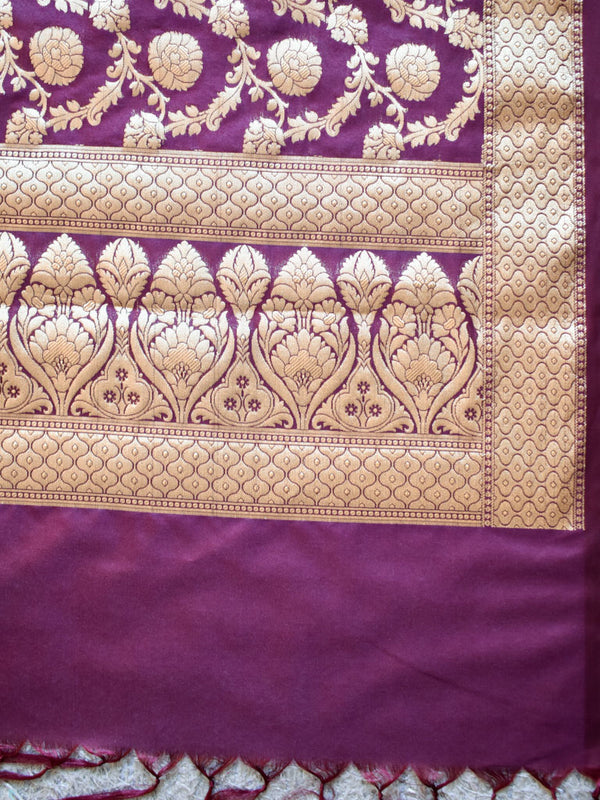 Banarasi Art Silk Floral Jaal Dupatta-Wine