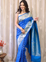 Banarasi Satin Katan Silk Saree With Buti Weaving-Blue