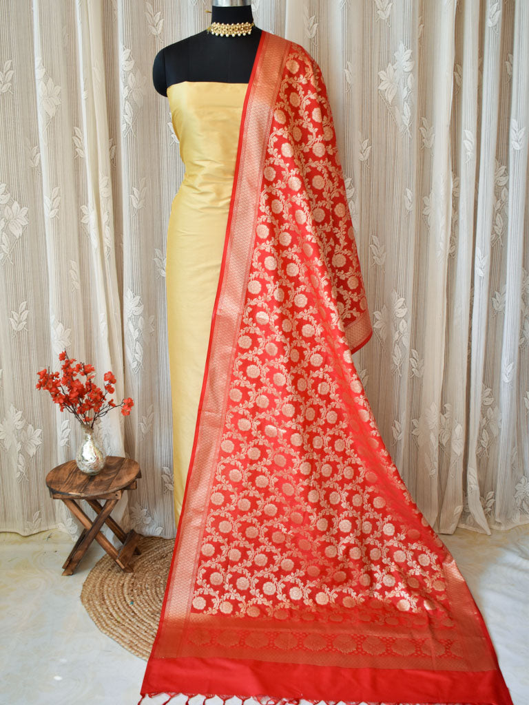 Banarasi Art Silk Floral Jaal Dupatta-Red