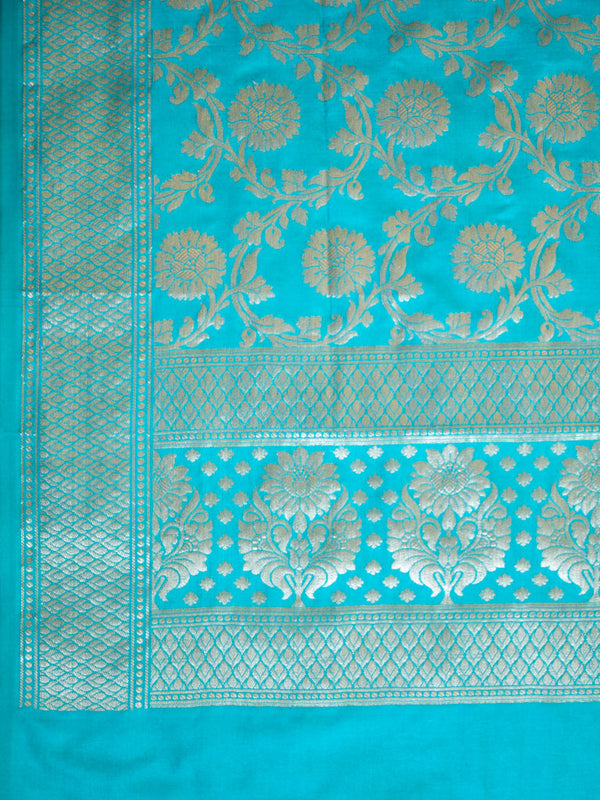 Banarasi Art Silk Floral Jaal Dupatta-Aqua Blue