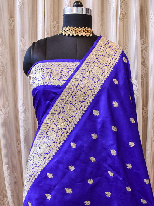 Banarasi Pure Katan Silk Saree With Zari Buti Weaving & Border-Violet