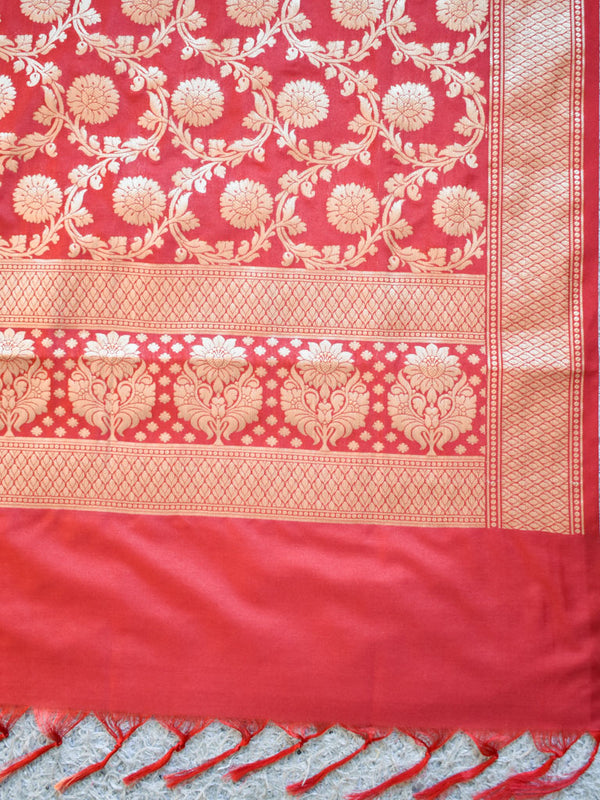 Banarasi Art Silk Floral Jaal Dupatta-Deep Red