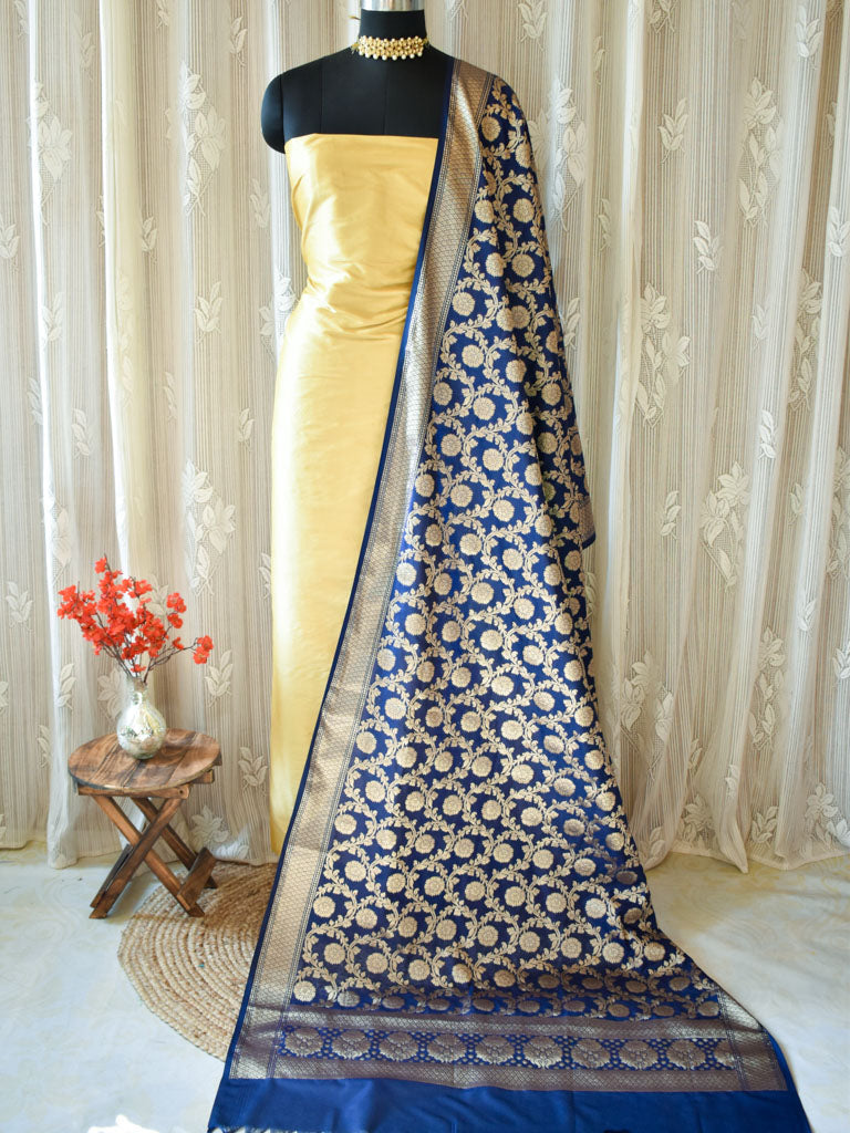 Banarasi Art Silk Floral Jaal Dupatta-Deep Blue