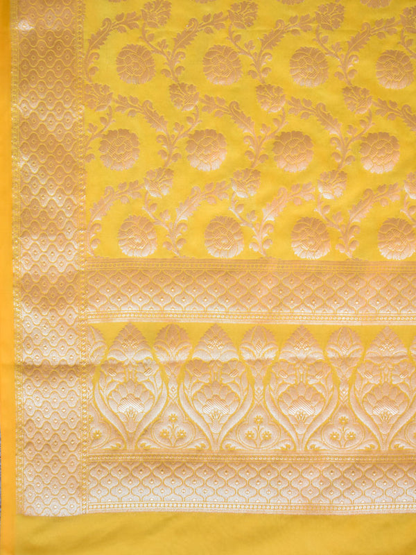 Banarasi Art Silk Floral Jaal Dupatta-Bright Yellow