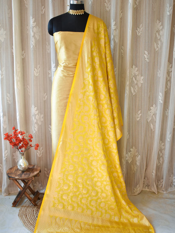 Banarasi Art Silk Floral Jaal Dupatta-Bright Yellow
