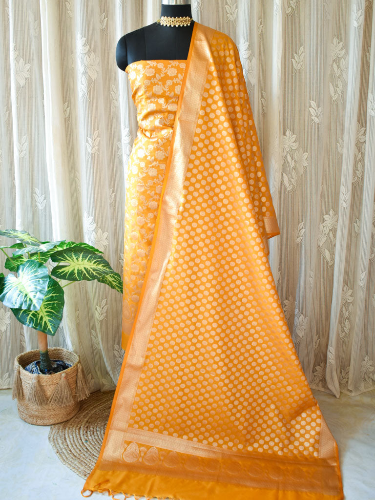 Banarasi Semi Silk Zari Weaving Salwar Kameez Material With Dupatta-Yellow