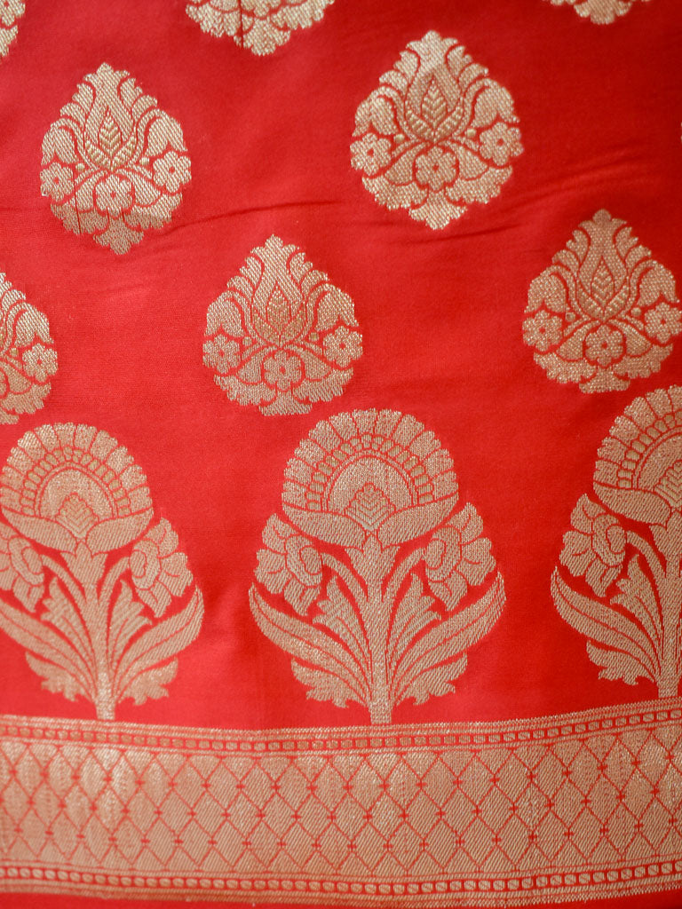 Banarasi Semi Silk Zari Weaving Salwar Kameez Material With Dupatta-Red