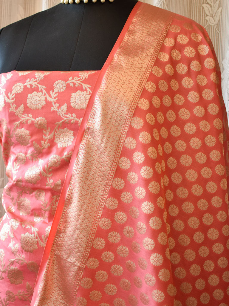 Banarasi Semi Silk Zari Weaving Salwar Kameez Material With Dupatta-Pink