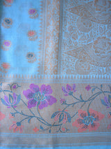 Banarasi Handwoven Pure Dupion Silk Saree With Antique Zari Buta Weaving & Meenakari Border-Blue