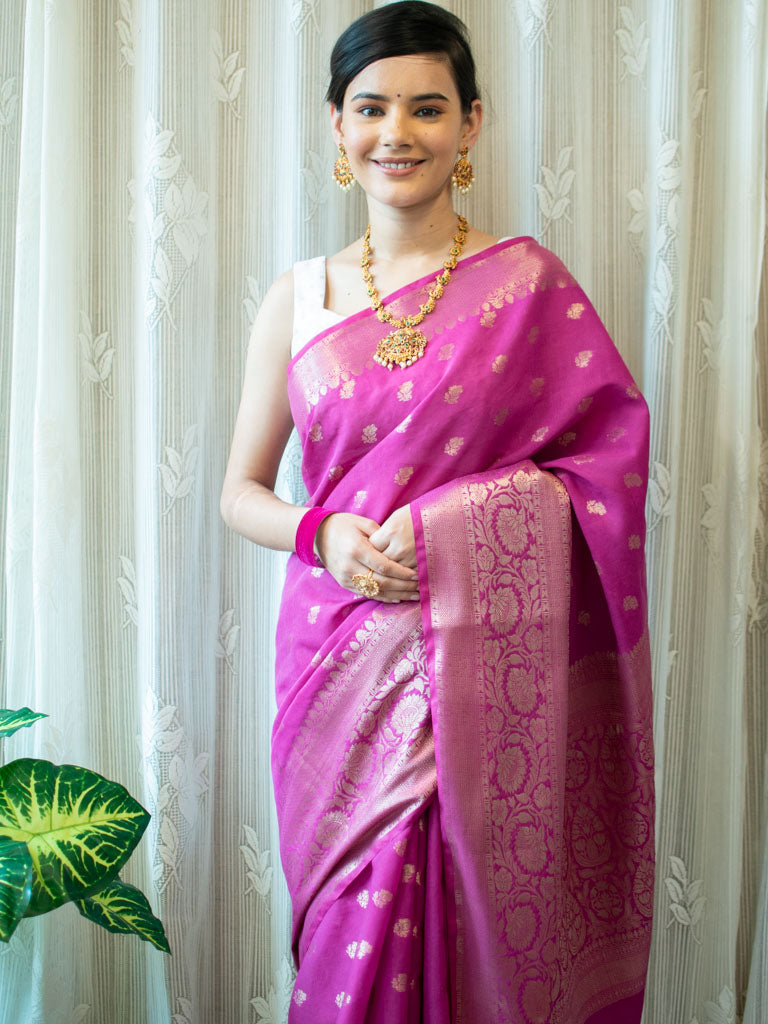 Banarasi Semi Silk Saree With Zari Weaving-Pink