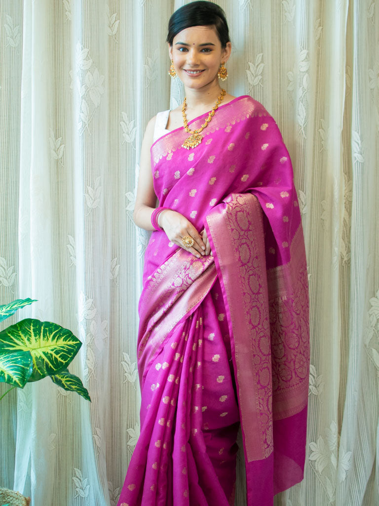 Banarasi Semi Silk Saree With Zari Weaving-Pink