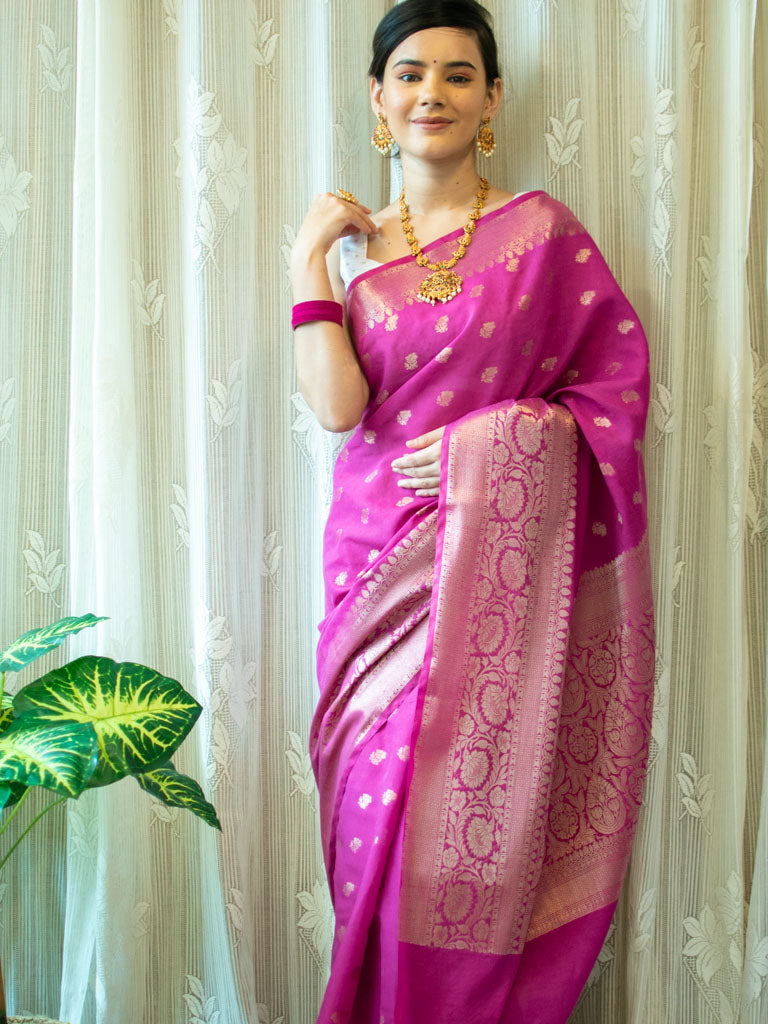 Banarasi Semi Silk Saree With Zari Weaving-Pink