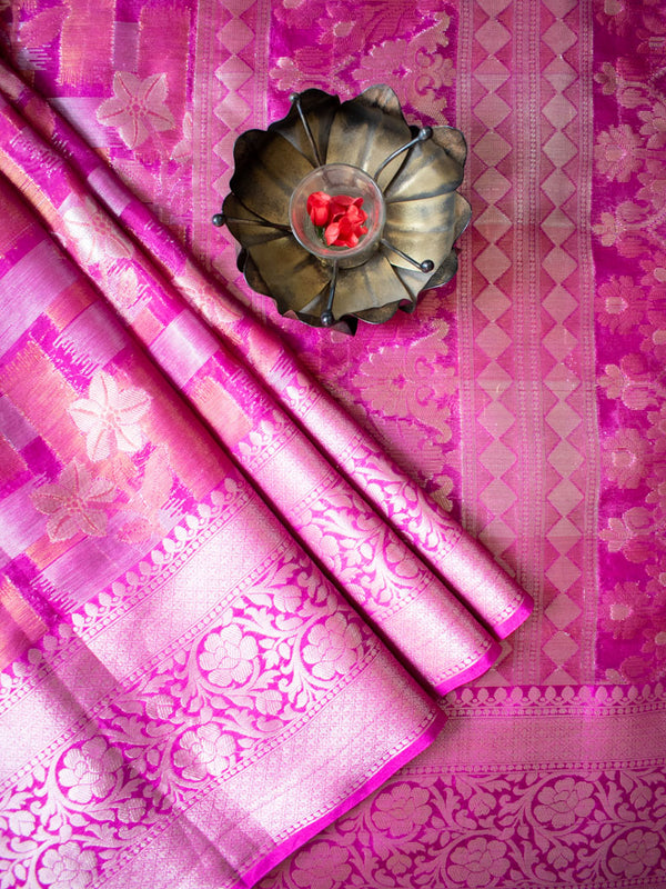 Banarasi Soft Tissue Saree With Zari Weaving-Pink