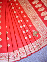 Banarasi Pure Katan Silk Saree With Zari Buti Weaving & Border-Red