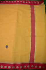 Banarasi Kota Check Plain Saree With Contrast Red Border-Yellow