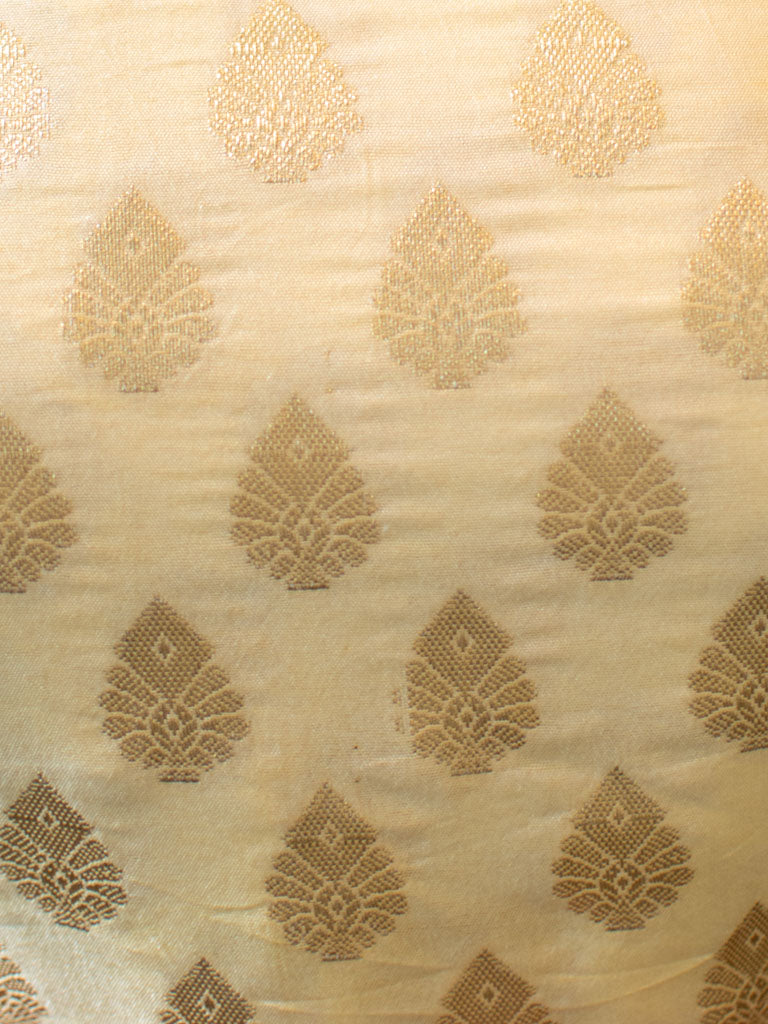 Banarasi Semi Silk Zari Weaving Salwar Kameez Material With Jaal Dupatta-Cream & Red