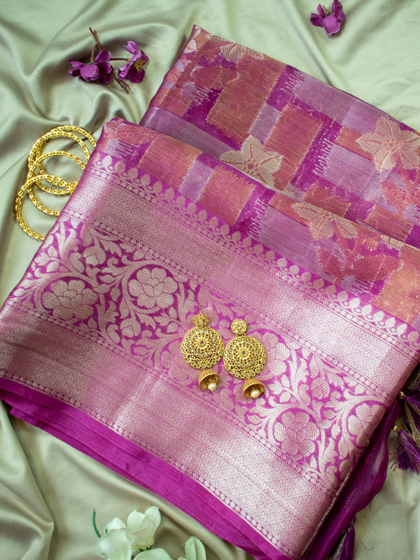 Banarasi Soft Tissue Saree With Zari Weaving-Pink
