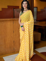 Chiffon Leheriya Saree With Gold Embroidered Border-Yellow
