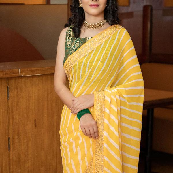 Yellow Lehriya Chiffon Saree, With Blouse Piece at Rs 725 in Jaipur