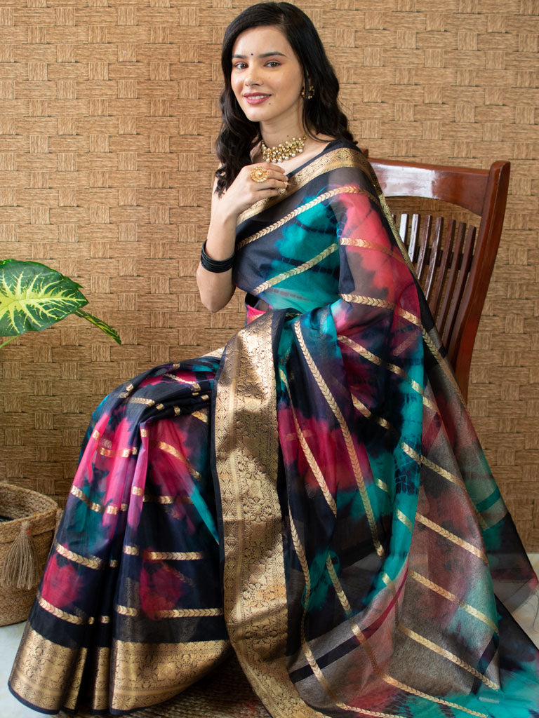 Banarasi Shibori Dyed Organza Saree With Zari Weaving