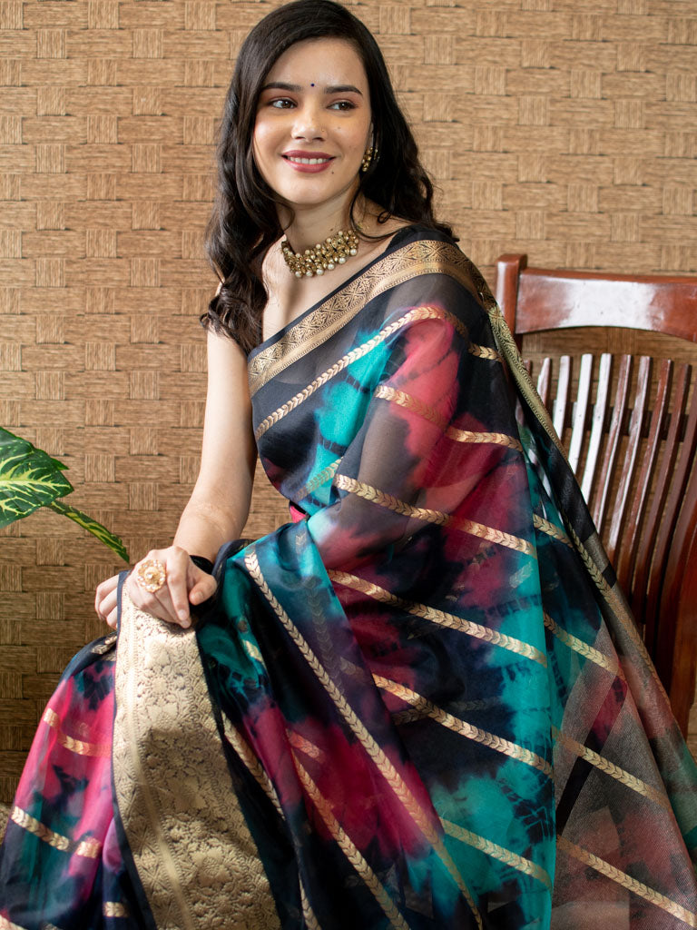 Banarasi Shibori Dyed Organza Saree With Zari Weaving